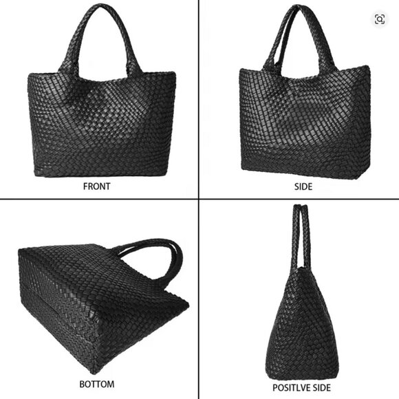 New woven vegan leather shoulder tote - Picture 9 of 11